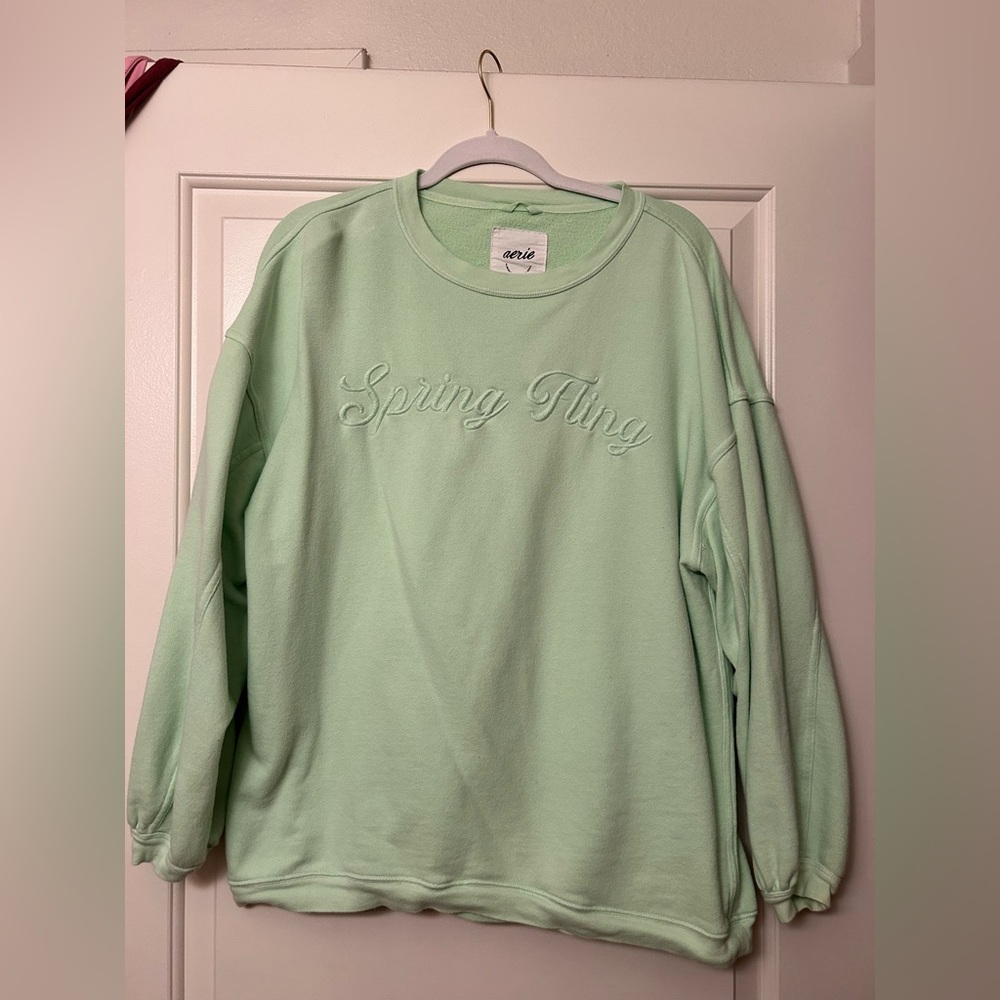 Aerie Light Green Crew Neck Sweater